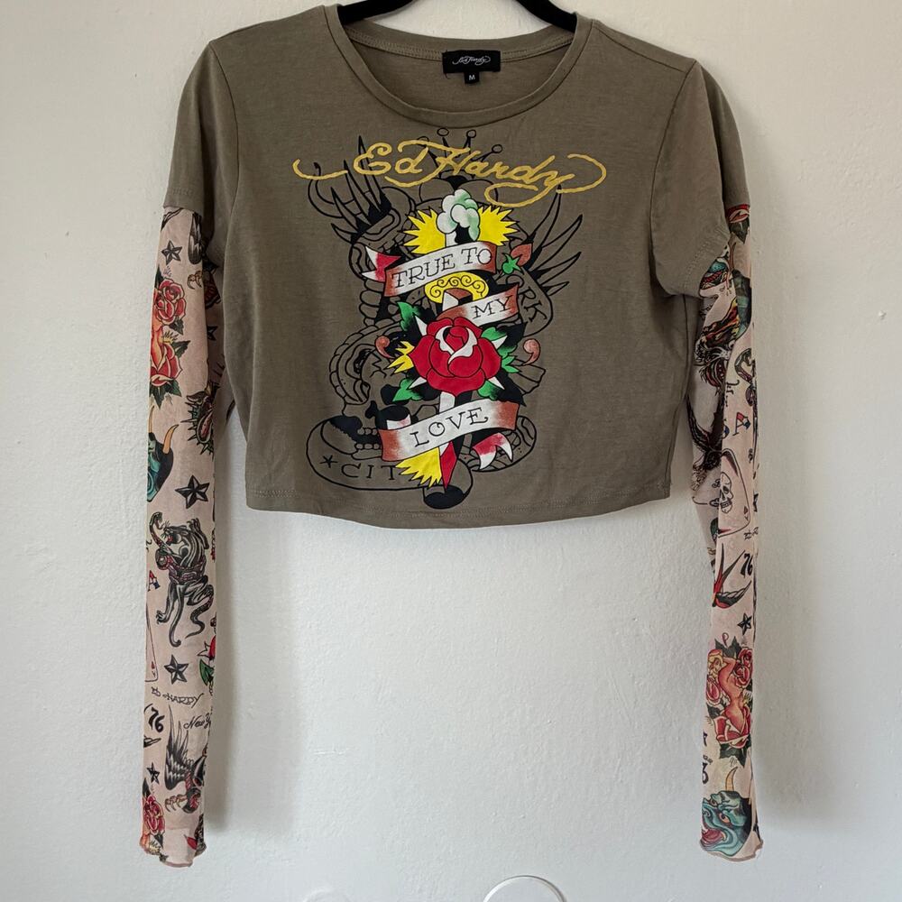 Ed Hardy cropped tattoo sleeve t-shirt